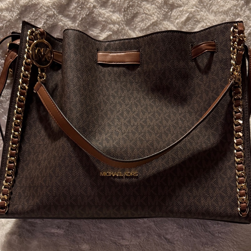 Michael Kors Dark Brown Shoulder Bag with Gold Chain